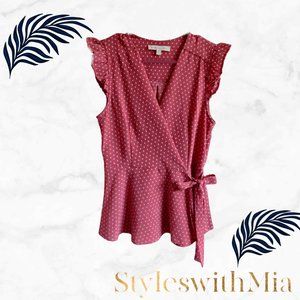 Pink Square Polka Dot Print Bell Top (Ties on the side for adjusting)